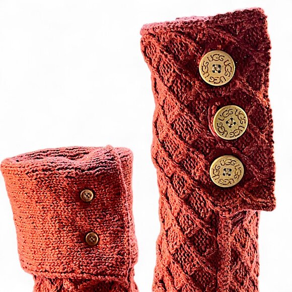 UGG Women's Pink Lattice Cardy Knit Sweater Boot Size 8 - Picture 6 of 10